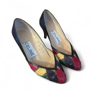 Vintage 1980s Celine High Heels Peep Toe Leather Pumps Shoes